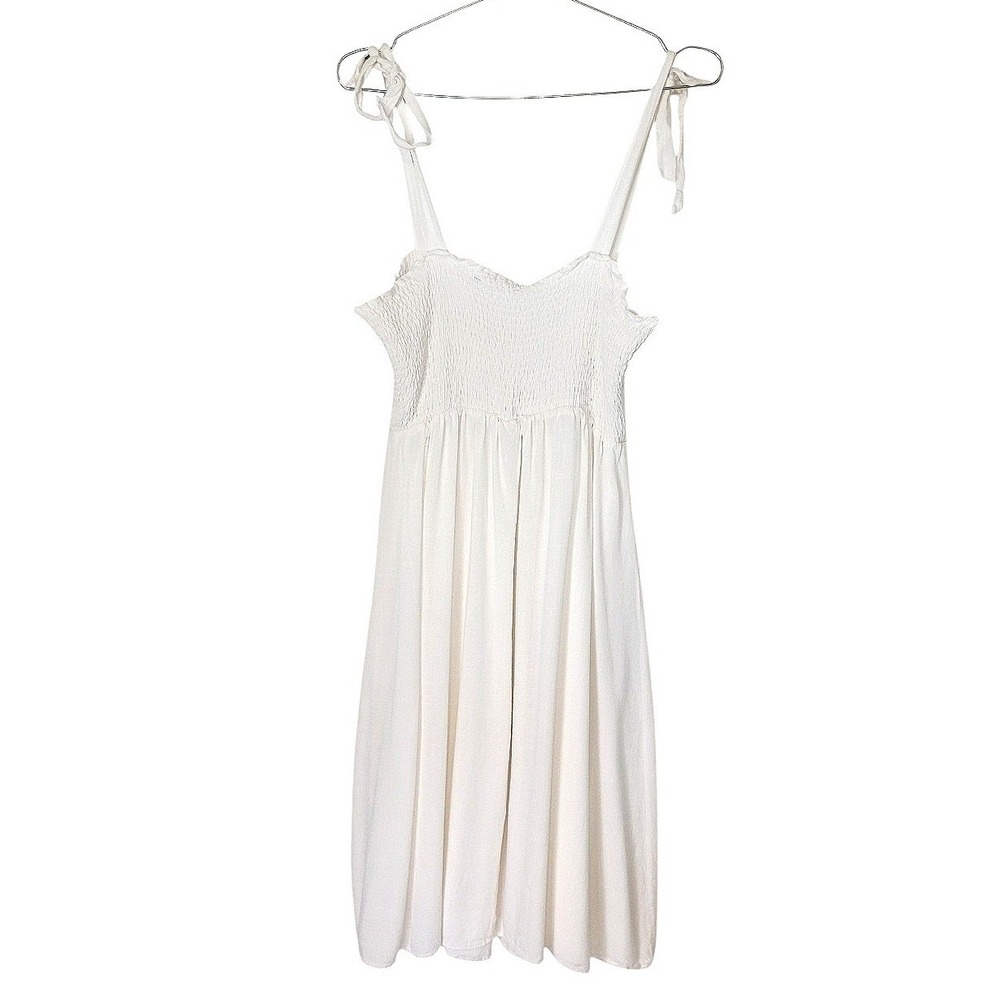 Lulus White Smocked Tie Shoulder Rayon Maxi Sundress Boho Lined Sleeveless XS
